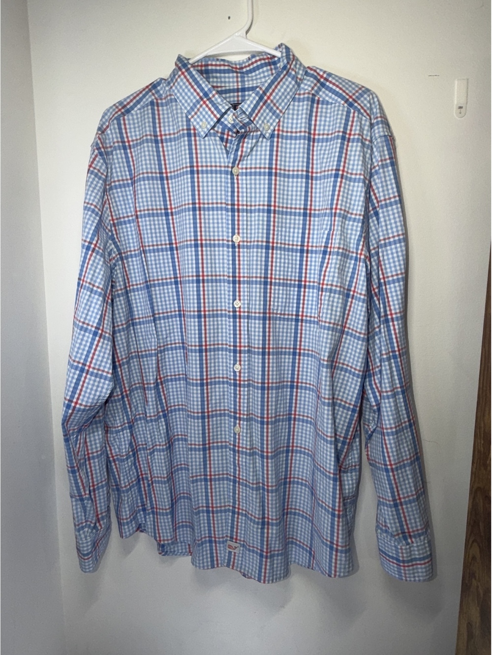 Vineyard Vines men’s Classic Fit Murray Shirt XL Blue Red Plaid Cotton Spandex
